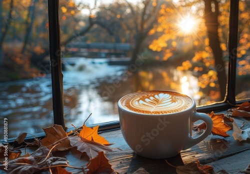Autumnal Coffee Near a River Window
