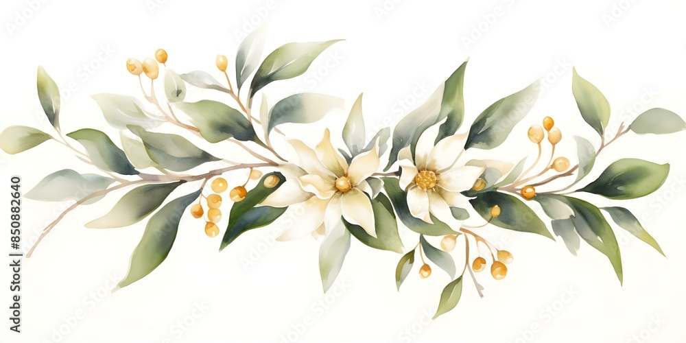 Watercolor mistletoe with gold accents on a white background Perfect for holiday stationery. Concept Watercolor Painting, Mistletoe Illustration, Gold Accents, Holiday Design, Stationery Inspiration Watercolor mistletoe with gold accents on a white background Perfect for holiday stationery. Concept Watercolor Painting, Mistletoe Illustration, Gold Accents, Holiday Design, Stationery Inspiration