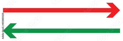 Long arrows icon set. Vector set of trendy long arrows green left and red right in flat style.  Straight long right vector arrow icon. Icons isolated. Vector illustration. Eps file 33.