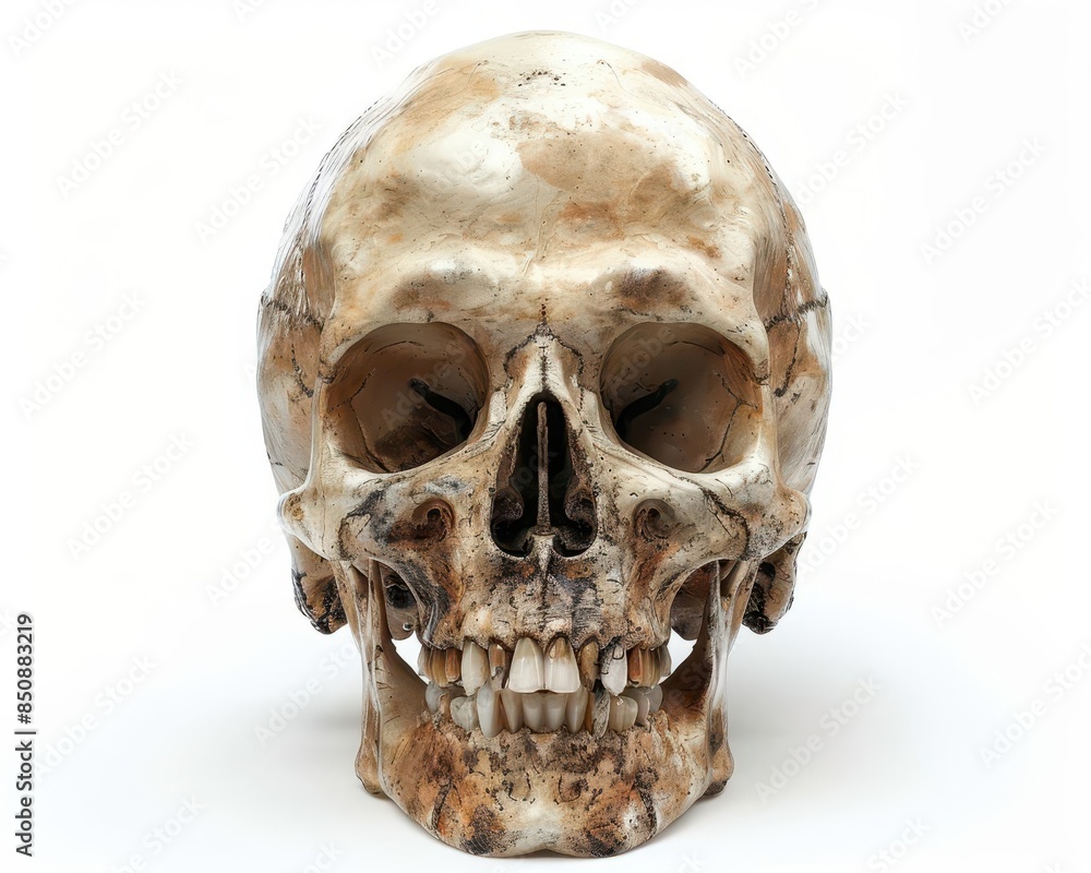 Realistic 3D skull on isolated white background, ideal for Halloween themes Realistic 3D skull on isolated white background, ideal for Halloween themes