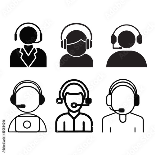 Customer support, assistance, technical support, customer service, call center, hotline, operator, staff, agent, service icon vector set in line and flat style for app and website. Vector illustration