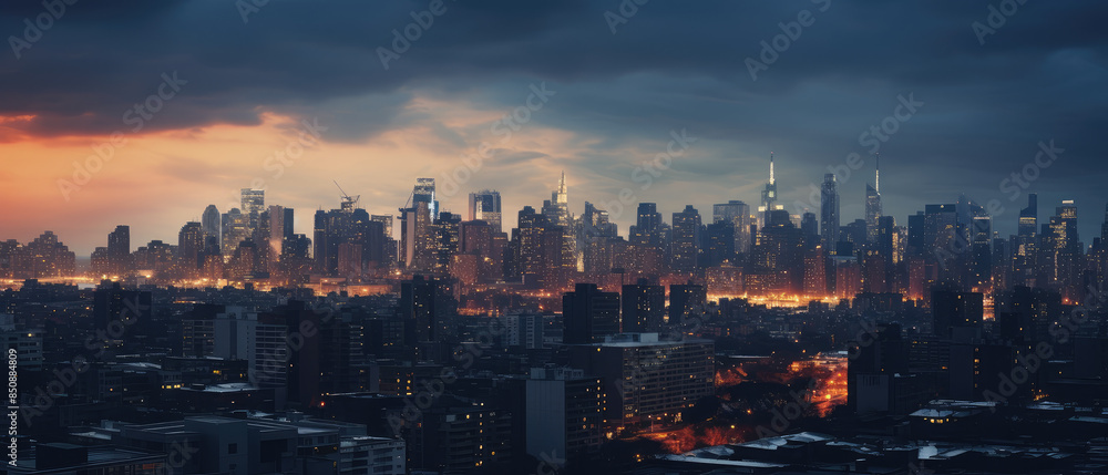 Fototapeta premium Dramatic Sunset Over Bustling Metropolis