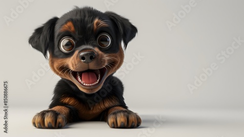 A playful puppy character on a white background, with big expressive eyes and a cheerful demeanor, capturing the essence of a playful pet mammal photo