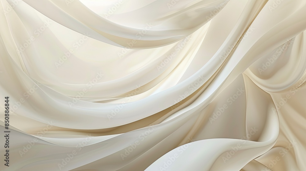 Fototapeta premium Elegant close-up of flowing white fabric background with smooth waves and soft texture, creating a serene and minimalist aesthetic.