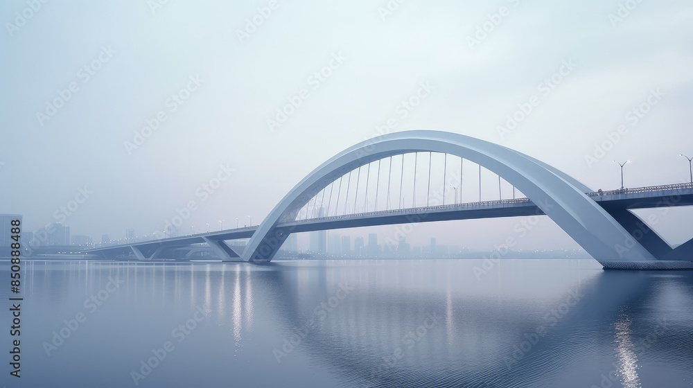 Fototapeta premium Modern Arch Bridge Over Calm Water