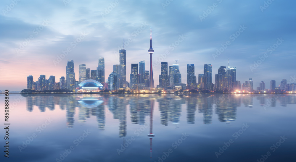 Majestic City Skyline at Twilight Reflection Majestic City Skyline at Twilight Reflection