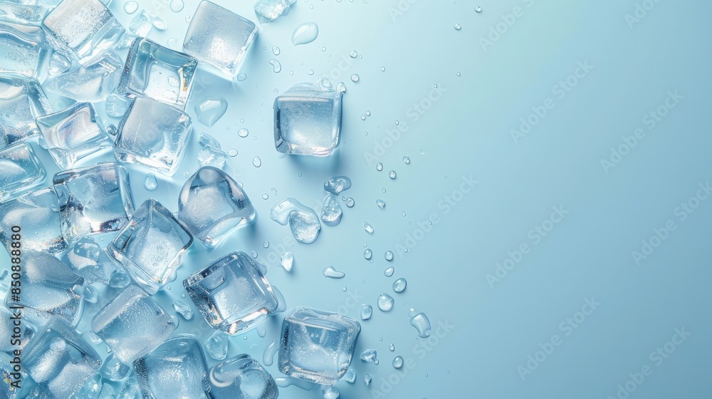 A close-up image of ice cubes on a blue background A close-up image of ice cubes on a blue background