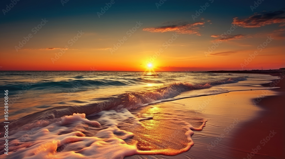 Serene Sunset on a Pristine Beach Horizon Serene Sunset on a Pristine Beach Horizon