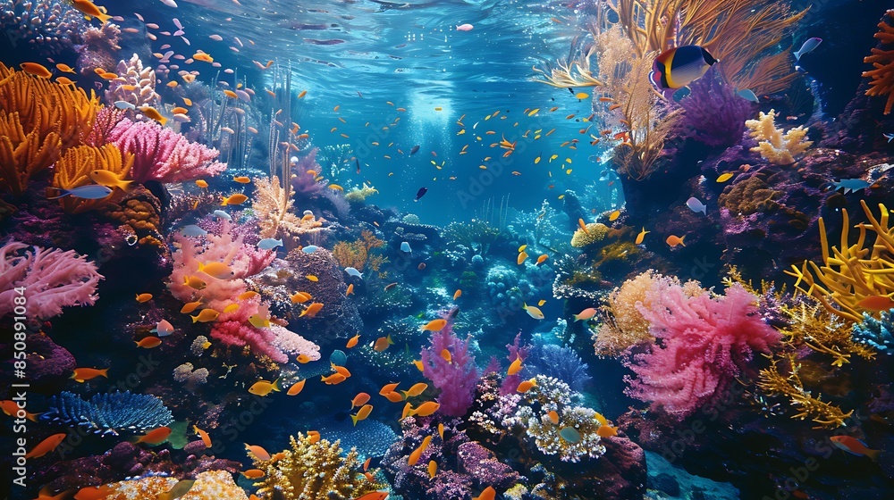 Vibrant and Diverse Underwater Coral Reef Ecosystem Filled with Colorful Marine Life in Pristine Ocean Waters Vibrant and Diverse Underwater Coral Reef Ecosystem Filled with Colorful Marine Life in Pristine Ocean Waters
