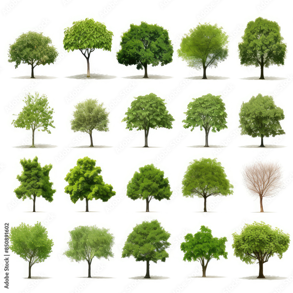 Fototapeta premium Diverse Trees Collection Isolated on White for Landscaping