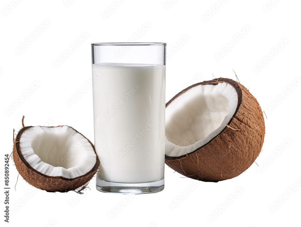a coconut and a glass of milk a coconut and a glass of milk