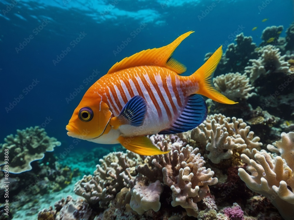 Colorful fish underwater in the sea on a coral reef, marine life. Colorful fish underwater in the sea on a coral reef, marine life.