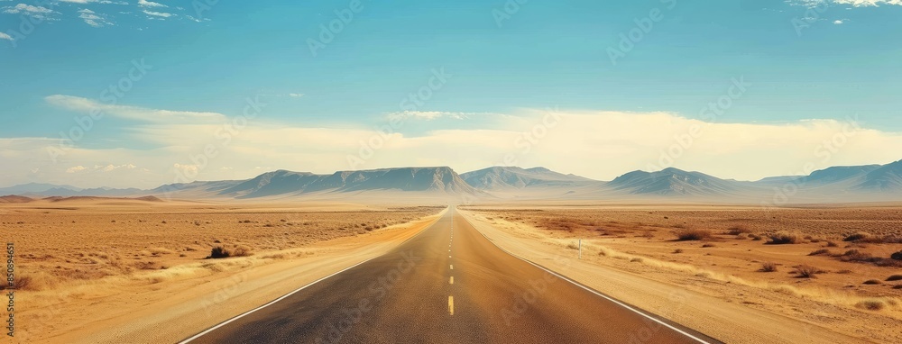 Endless Desert Road Under Blue Sky Endless Desert Road Under Blue Sky