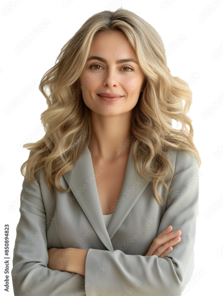Beautiful business woman standing smiling with confidence on a transparent background. Png file. Beautiful business woman standing smiling with confidence on a transparent background. Png file.
