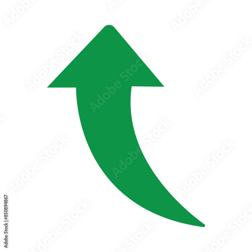 Green curved graph with arrow icon. Arrow illustration pointing up. Counterclockwise direction pointer. single arrow, sign left down isolated on white background. Vector illustration. Eps file 79.