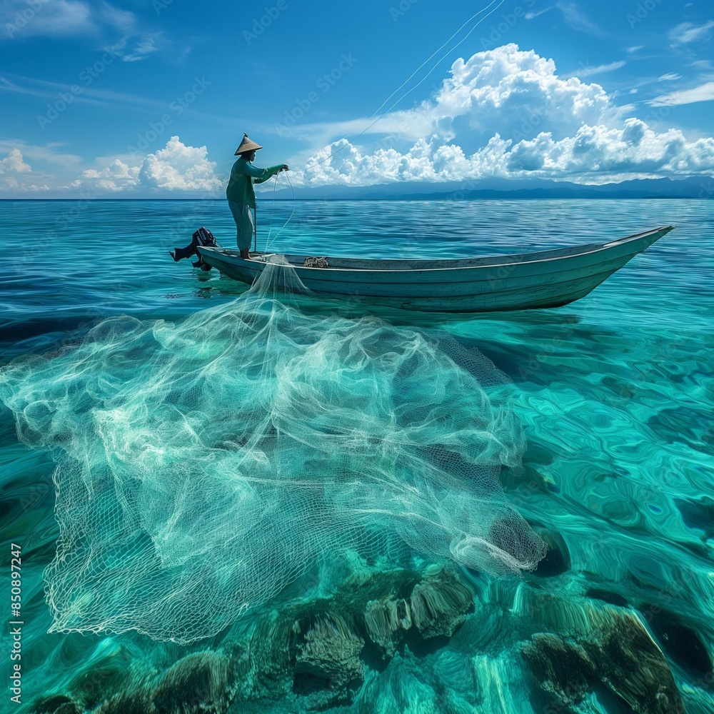 AI generator image of local fishing methods, of local villagers along the water, by the sea AI generator image of local fishing methods, of local villagers along the water, by the sea