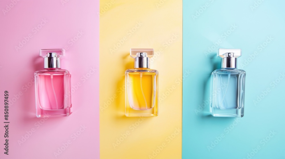 A bottle of perfume is displayed on a table next to a bunch of pink flowers A bottle of perfume is displayed on a table next to a bunch of pink flowers