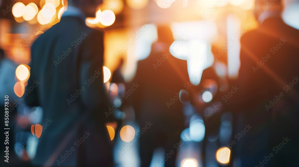 Fototapeta premium blurred for background blurred figures of suits men in a event meeting conference business people meet up in success night club or entertainment bar and restaurant party lifestyle co : Generative AI