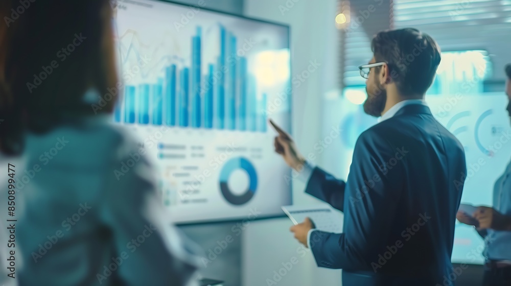 Successful business professionals presenting analytical report working together in corporate office : Generative AI Successful business professionals presenting analytical report working together in corporate office : Generative AI
