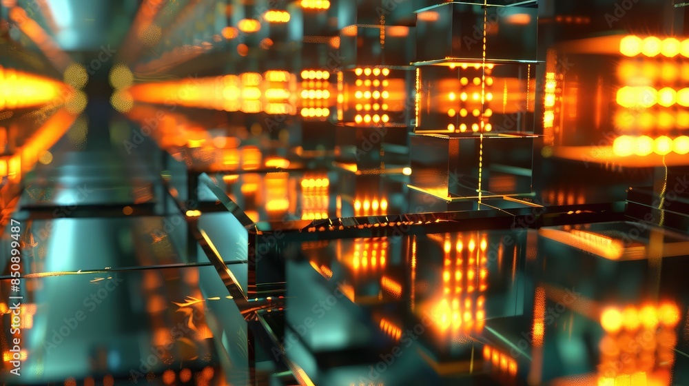 Obraz premium Futuristic Data Center with Glowing Lights