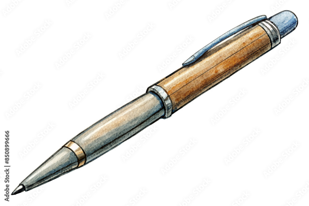 Elegant Wooden and Metal Ballpoint Pen Illustration Elegant Wooden and Metal Ballpoint Pen Illustration