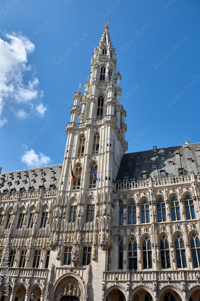 Spire of the gothic townhouse of Brussels on a sunny day with clear blue sky Spire of the gothic townhouse of Brussels on a sunny day with clear blue sky