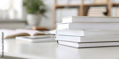 Neat stack of textbooks and reference materials on a desk for studying. Concept Study Environment, Desk Setup, Books Collection, Academic Resources, Educational Tools