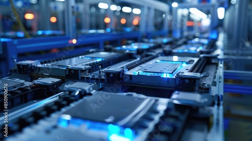 Wallpaper Mural EV Battery Production Factory. Close-up of Lithium-ion High-voltage Battery Components for Electric Vehicle or Hybrid Car. Battery Module for Automotive Industry Production Line. Torontodigital.ca