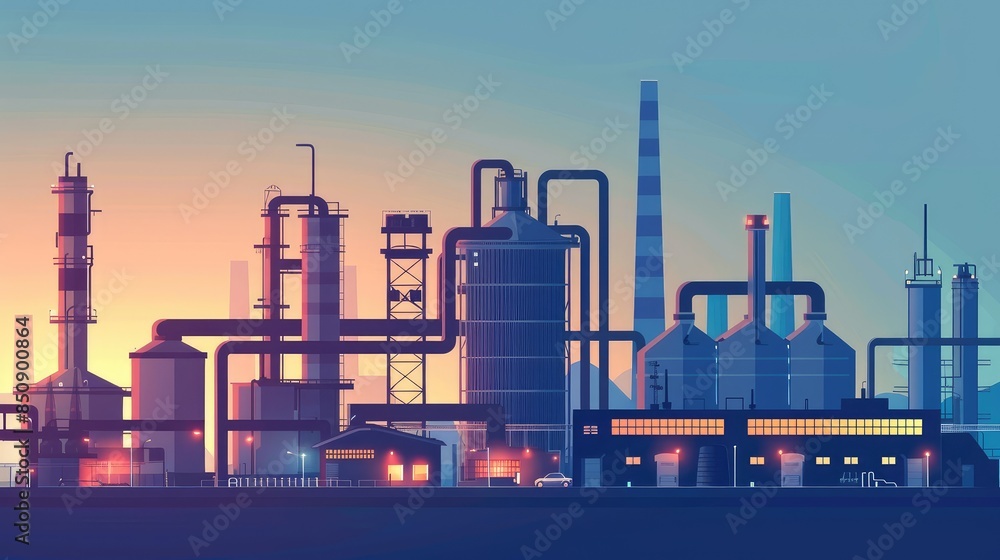Fototapeta premium Industrial Skyline at Sunset