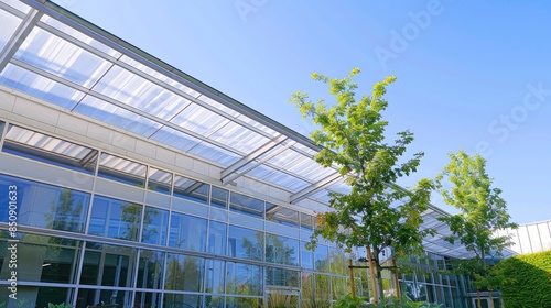 Modern Glass Office Building with Greenery © evening_tao