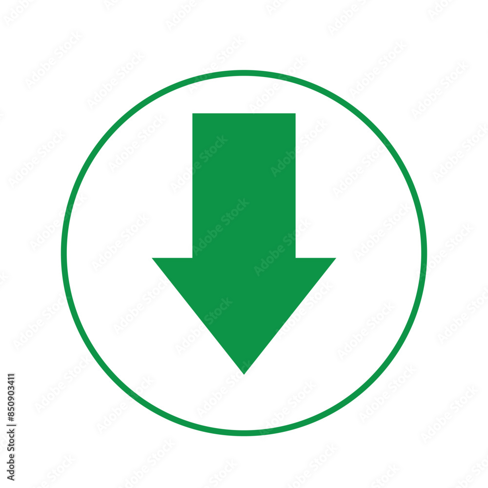 Green down arrow icon vector. Simple green arrow down symbol isolated on white, upload icon. Vector illustration. Eps file 96. Green down arrow icon vector. Simple green arrow down symbol isolated on white, upload icon. Vector illustration. Eps file 96.