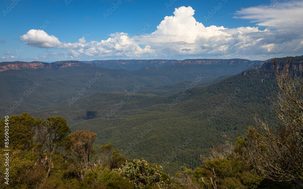 Daily exposure taken from Lincoln's Rock, Wentworth Falls, of the iconic Blue Mountains and that offers a sweeping view of Jamison Valley and beyond, Western Sydney, NSW, Australia Daily exposure taken from Lincoln's Rock, Wentworth Falls, of the iconic Blue Mountains and that offers a sweeping view of Jamison Valley and beyond, Western Sydney, NSW, Australia