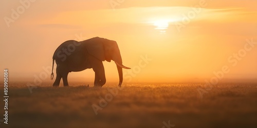 Challenges of conservation highlighted by silhouette of African elephant against savanna sunset. Concept Conservation Efforts, African Wildlife, Savanna Sunset, Elephant Silhouette