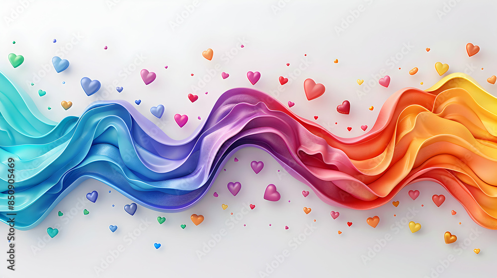 Rainbow Waves and Heart Icons Border Frame for Pride Month 3D Flat Icon ...