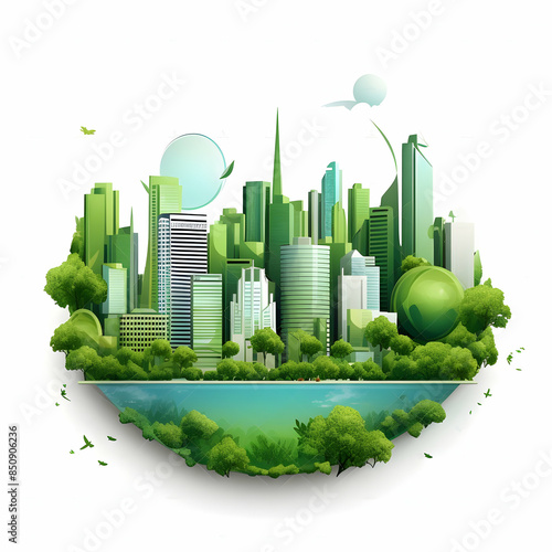 World Environment Day, Save the Planet concept. Earth Day. Floating green city with building concept, Eco friendly environment