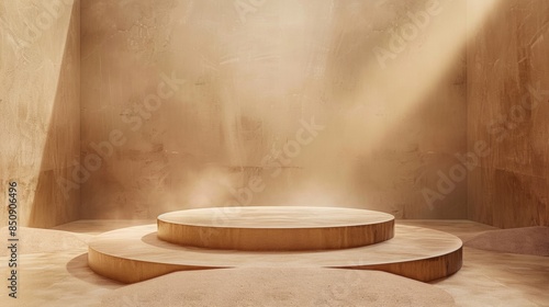 Podium sand color background product platform abstract stage texture sand beach spotlight. Sand floor podium empty room table sand wall scene place display studio