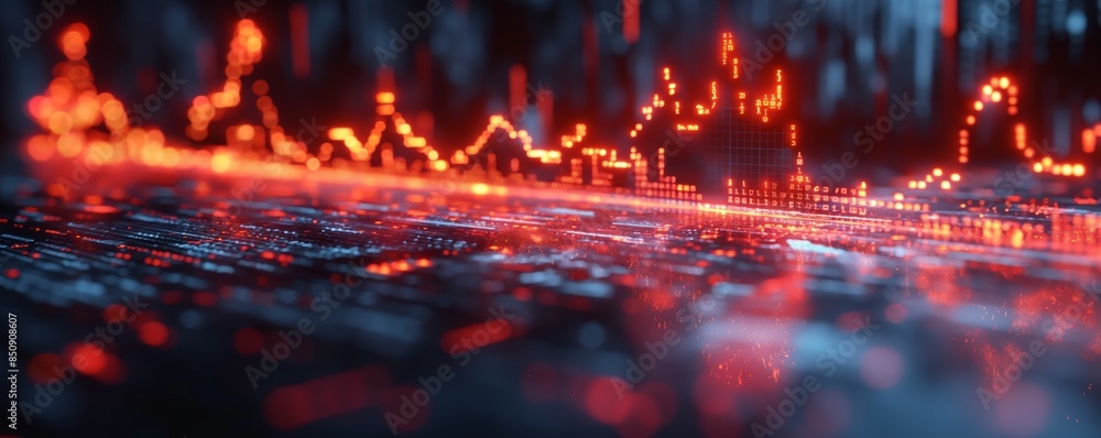 An abstract image of a red digital cityscape with grid lines that evoke the concept of financial market data and city planning An abstract image of a red digital cityscape with grid lines that evoke the concept of financial market data and city planning
