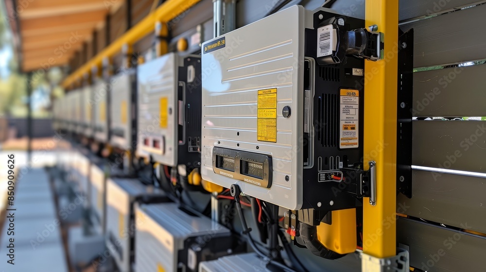 A row of electrical boxes are lined up on a wall A row of electrical boxes are lined up on a wall