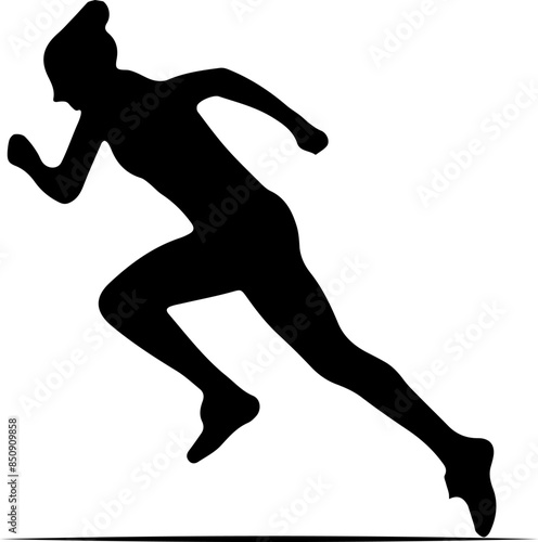 Female Athletes Silhouette Symbolizes Speed, Fitness, Empowerment, Determination, and Energy. Dynamic Runner in Motion. Fitness Graphic Illustration.