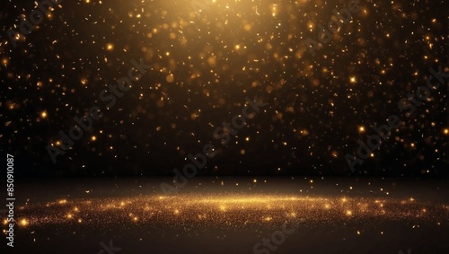 Abstract background with Dark blue and gold particle Christmas Golden light shine particles bokeh o.