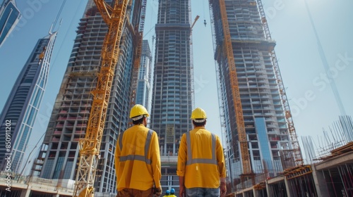 At a Neom construction site in Saudi Arabia, engineers and workers are dedicated to constructing a new skyscraper