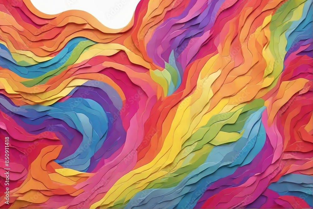 abstract background with colorful wavy lines, paper-cut layered art