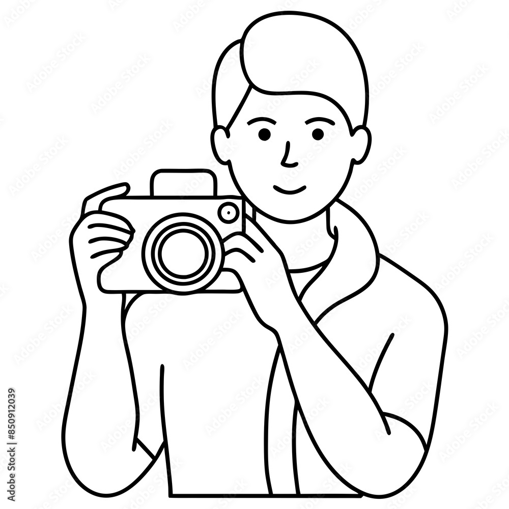 Single one line drawing Photographer with camera World photography day vector art illustration Single one line drawing Photographer with camera World photography day vector art illustration