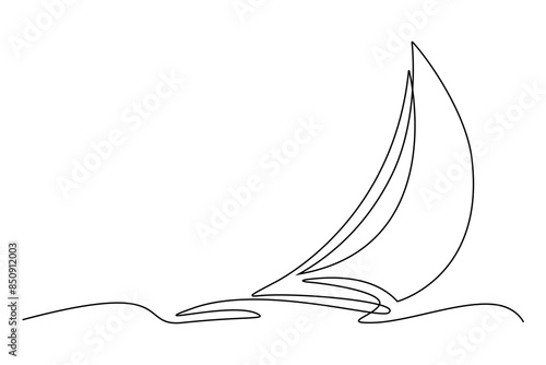 Sailboat continuous one line icon drawing on white background. Sea boat vector illustration in doodle style. Yacht contour linear sign design