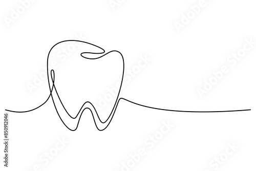 Tooth continuous one line icon drawing on white background. Health care medicine symbol vector illustration in doodle style. Tooth contour linear sign design