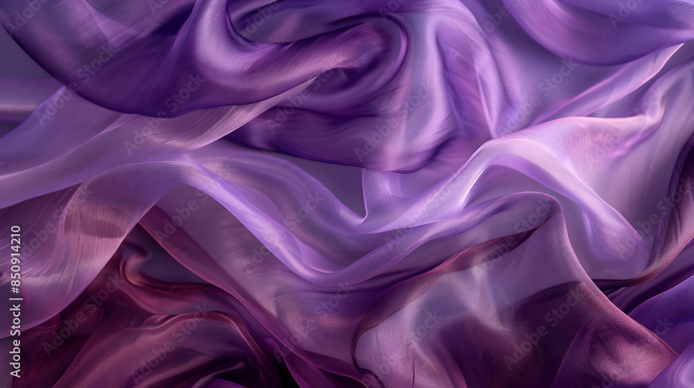 Fototapeta premium A semi transparent silk fabric of light purple and dark purple color. Abstract background
