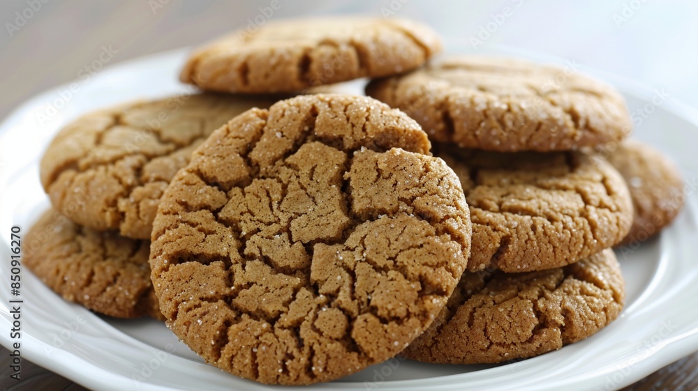 close-up of gingersnap cookies on white plate , celebrating national gingersnap day close-up of gingersnap cookies on white plate , celebrating national gingersnap day