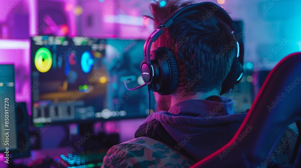 Professional streamer playing game and streaming online on social media Professional streamer playing game and streaming online on social media