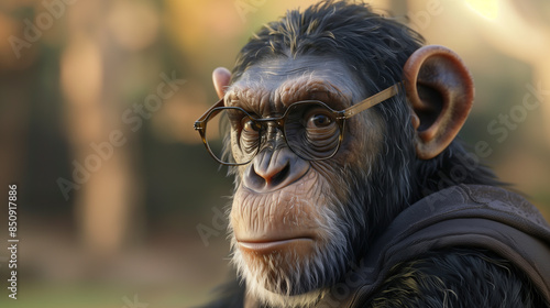 smart-looking chimpanzee realistic wearing glasses © aditya