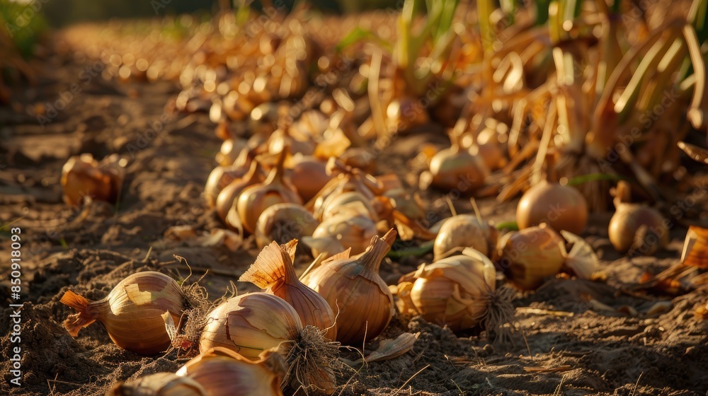 Onions that are mature are left to dry in the sunlight after being harvested Onions that are mature are left to dry in the sunlight after being harvested